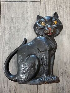 Antique 1927 A M Greenblatt Studio 20 Black Cat Cast Iron Doorstop Statue Marked