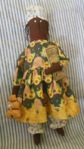 Primitive Folk Art Black Doll Bethena And The Bees With Skep And Bee Journal