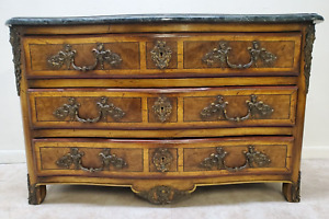 Antique French Louis Xv Chest Of Drawers Walnut Bronze Marble Top 19th Century