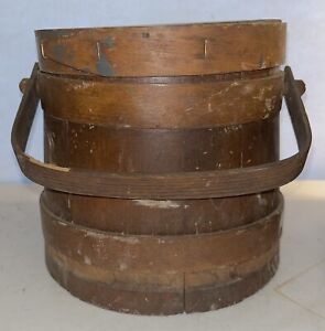 Antique Wooden Firkin Bucket W Lid Sewing Bucket Storage Bucket