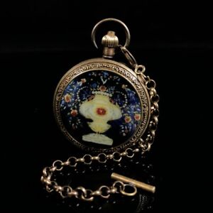 Mechanical Clock Horologe Bronze Cloisonn Double Open Mechanical Pocket Watch