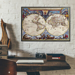 World Map Vintage Poster Middle Ages Wall Prints Art Decor 24 X 32 Inch J17