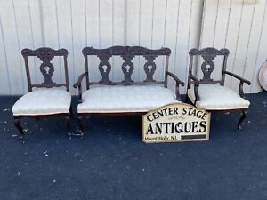 65205 Antique Mahogany Loveseat Settee Couch W 2 Chairs