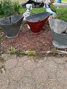 Vintage Lot Of 3 W Shovels Coal Ash Bucket Fireplace Garden Pail Flower Pot