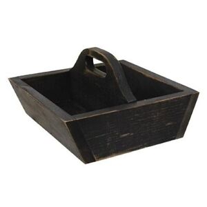 New Farmhouse Primitive Aged Black Wood Tote Divided Box Cutlery Basket 11 