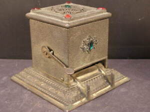 Antique Mechanical Bronze Jeweled Humidor Cigarette Holder Dispenser Tobacco Box
