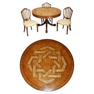 Vintage Celtic Design Burr Oak Walnut Dining Occasional Games Table Chairs