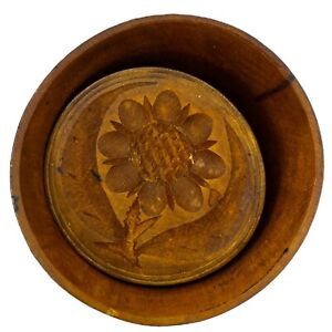 Antique Wooden Flower Daisy Butter Pat Mold Primitive Folk Art Cases Brown As Is