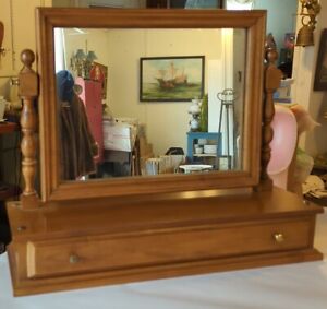 Vintage Gorgeous Solid Wood Tabletop Dresser Vanity Shaving Mirror With Drawer