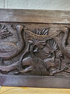 Antique Carved Salvage Wood Panel Peacock Bird Floral Piano Folk Art Piano Music