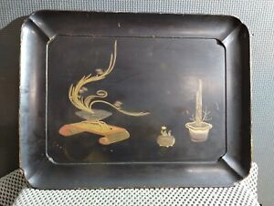 Antique Chinese Hand Painted Lacquer Wooden Tray