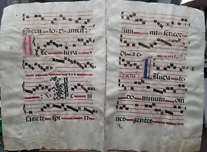 16th Century Antiphonal Music Manuscript On Vellum 32 47 Double Page