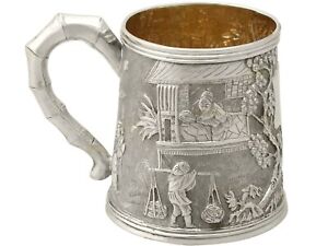Antique Chinese Export Silver Christening Mug Circa 1800