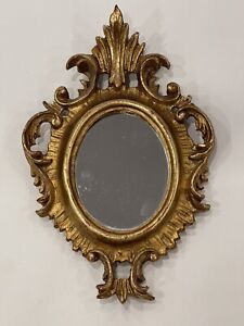 Vintage Giltwood Italian Florentine Baroque Mini Mirror Hollywood Regency Style