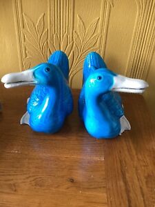 A Pair Antique Chinese Turquoise Glazed Ducks Blue Numbered Read
