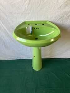 Vtg Ceramic Kohler Fresh Green Lime Nos Old Bath Oval Pedestal Bath Sink 139 24e