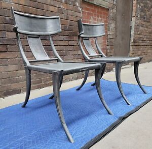 2x Michael Taylor Cast Aluminum Klismos Garden Chair Indoor Outdoor Patio