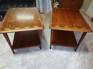 Pair Vintage Lane Acclaim Mid Century Modern Dovetail Inlaid 2 Tier End Tables