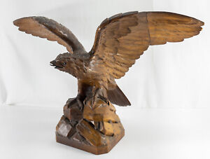 Antique Black Forest German Carved Large Hawk Eagle With Glass Eyes