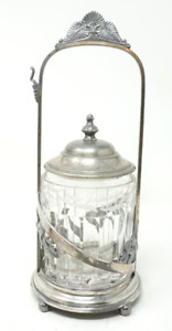 Antique Victorian Hartford Quadruple Silver Plate Pickle Caster Serving Jar 756