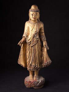 Antique Wooden Mandalay Buddha Statue From Burma 19th Century