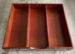 Vintage Wood Dovetail Silverware Serving Pieces Box Tray 3 Compartments 14 X12 