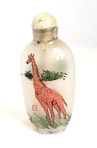 Vintage Inside Reverse Painted Chinese Glass Crystal Snuff Bottle Giraffe 4857