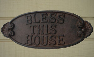 New Cast Iron Bless This House Sign Welcome Wall Plaque Rustic Front Door Decor