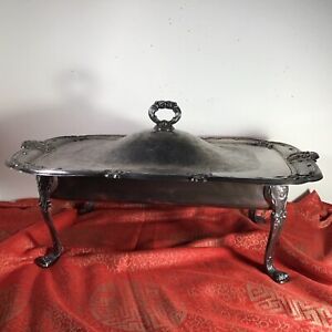 Vintage Ornate Silver Plate Buffet Serving Tray And Matching Dome Lid