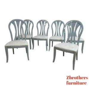 6 Vintage Lacquer Gun Metal Gray Century Furniture Dining Room Side Chairs Set