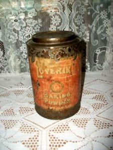 Victorian Antique Baking Powder Embossed Tin Ornate Loverin And Browne Large