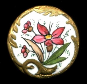 Emaux Paints Enamel Antique Button W Nice Border And Unusual Flower