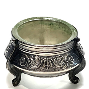 Antique Siommet Russian Silver Plate Salt Cellar Glass Insert Bellflower 
