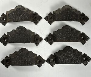 6 Matching Cast Iron Antique Eastlake Victorian Bin Cabinet Pull Patent 1872