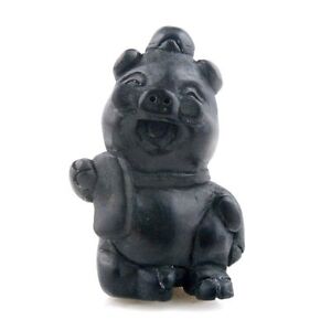 Japanese Ebony Ironwood Hand Carved Netsuke Sculpture Piggy Holds Book 020114