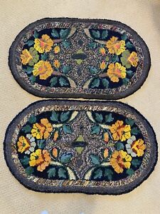 Vtg American Folk Art Rug Pair Circa 1900s Rare To Find 2 Matching 49 X 25 Each