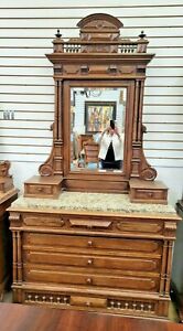 Antique French Vanity Dressing Commode Dresser Mirror Walnut 1800 S Marble Top