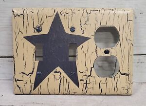 Primitive Crackle Tan Navy Blue Star Combo Double Switch Outlet Plate