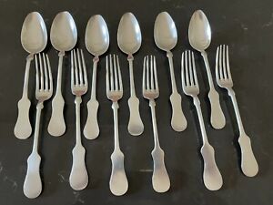 Antique Austria 1867 Sterling Silver Set 6 Spoons Forks 709 Gr