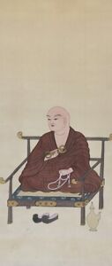 U0127 Japanese Vintage Hanging Scroll Kakejiku Hand Paint Silk Buddhist Monk