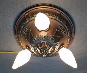 1920 S 1930 S Brass 3 Bulb Ceiling Fixture 10 Diameter Rewired Restored