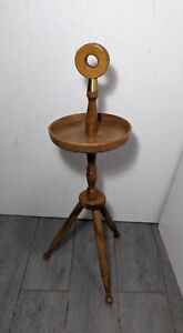 Vintage Royal Sealy Rustic Colonial Round Wood Pedestal Tray Table Candle Stand