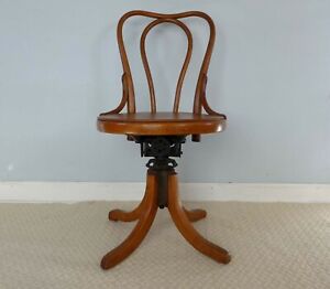Antique Thonet Signed Vienna Bentwood Swivel Chair Austrian Piano Chair Iron