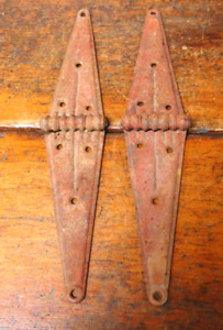 2 Antique Vintage Barn Door Shed Cabin Strap T Salvaged Hinges Rusty Patina 16 
