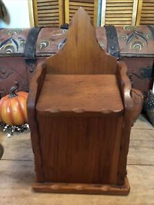 Vintage 12 1 2 Inch Candle Salt Wall Box Pine Wood Flip Open Top