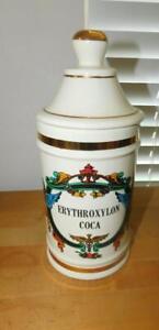 Vintage Erythroxylon Coca Cocaine Large Apothecary Jar With Lid Porcelain