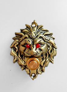 Brass Doorbell Push Button Door Ring Lion Figure W Red Eyes Vintage Style