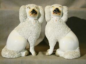 Pair Early Victorian Staffordshire Spaniel Dog Figurines W Sand 7 H C1840 1870