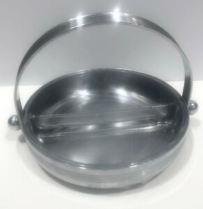 Chase Art Deco Chrome Divided Dish With Handle Clear Glass Insert