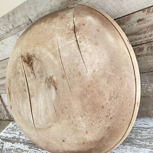 Big 20 Inches Antique Round Wood Hand Turned Dough Bowl Attic Finish Aafa